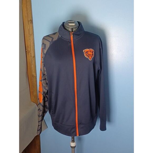 Chicago Bears Zip Up Thermal Base Jacket Graphic Sleeve Blue,Orange,Gray Large - Picture 2 of 15